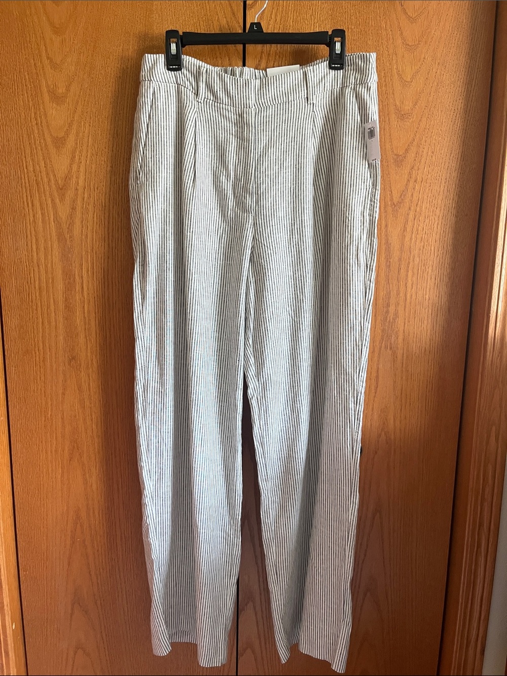striped linen blend pants